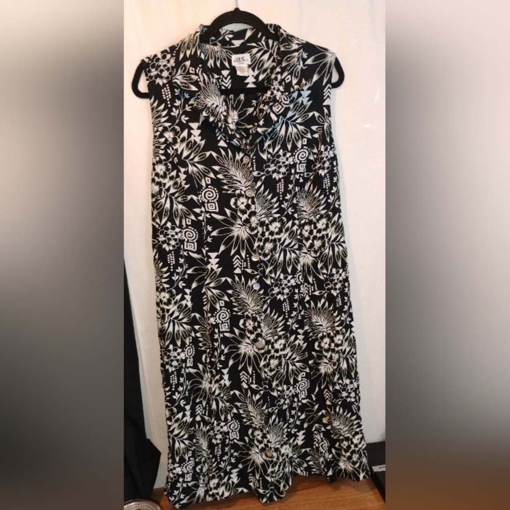 JBS Ltd. Women's Black White Tropical Floral Sleeveless Midi Dress SZ 20W